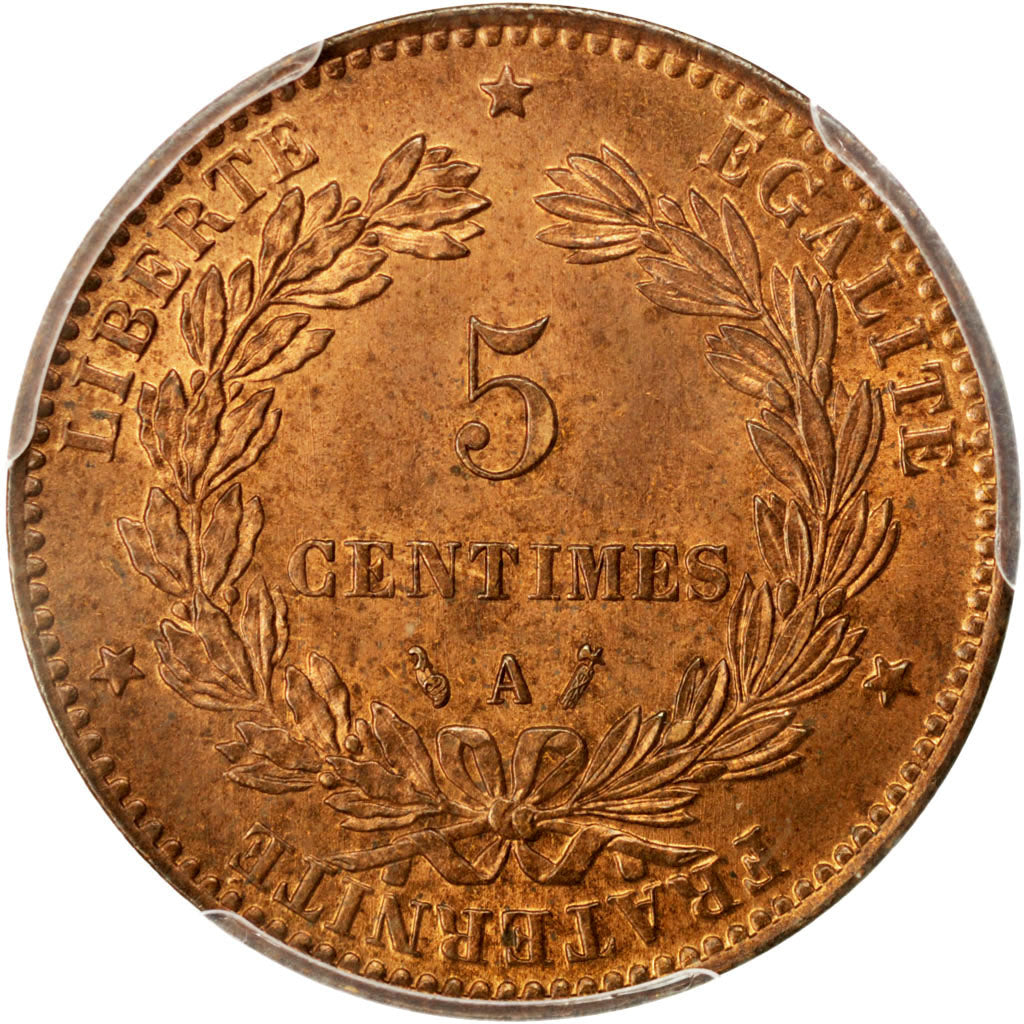 FRANCE, Cérès, 5 Centimes, 1885, Paris, KM #821.1, graded, PCGS, MS(65-70), B...
