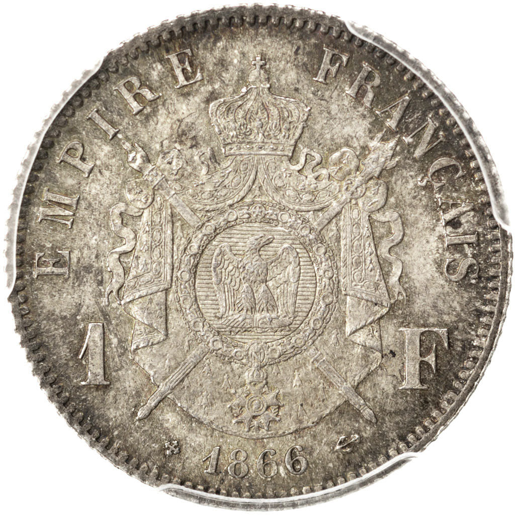 FRANCE, Napoléon III, Franc, 1866, Strasbourg, KM #806.2, graded, PCGS, MS(64),