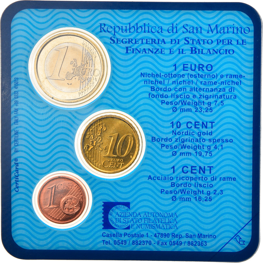 San Marino, Set, 1 cent, 10 cents, 1 euro, 2004, Bi-Metallic