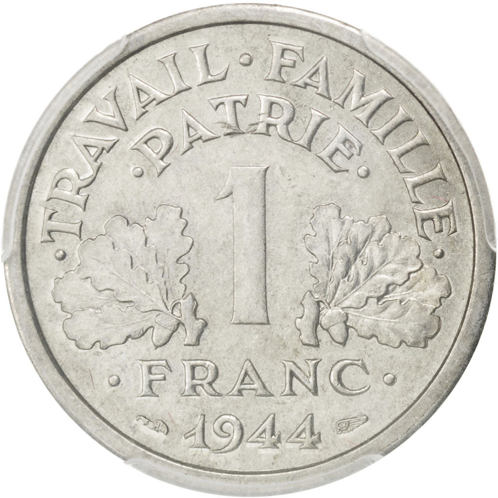 FRANCE, Bazor, Franc, 1944, Rouen, KM #902.2, graded, PCGS, MS(64), Aluminum,...