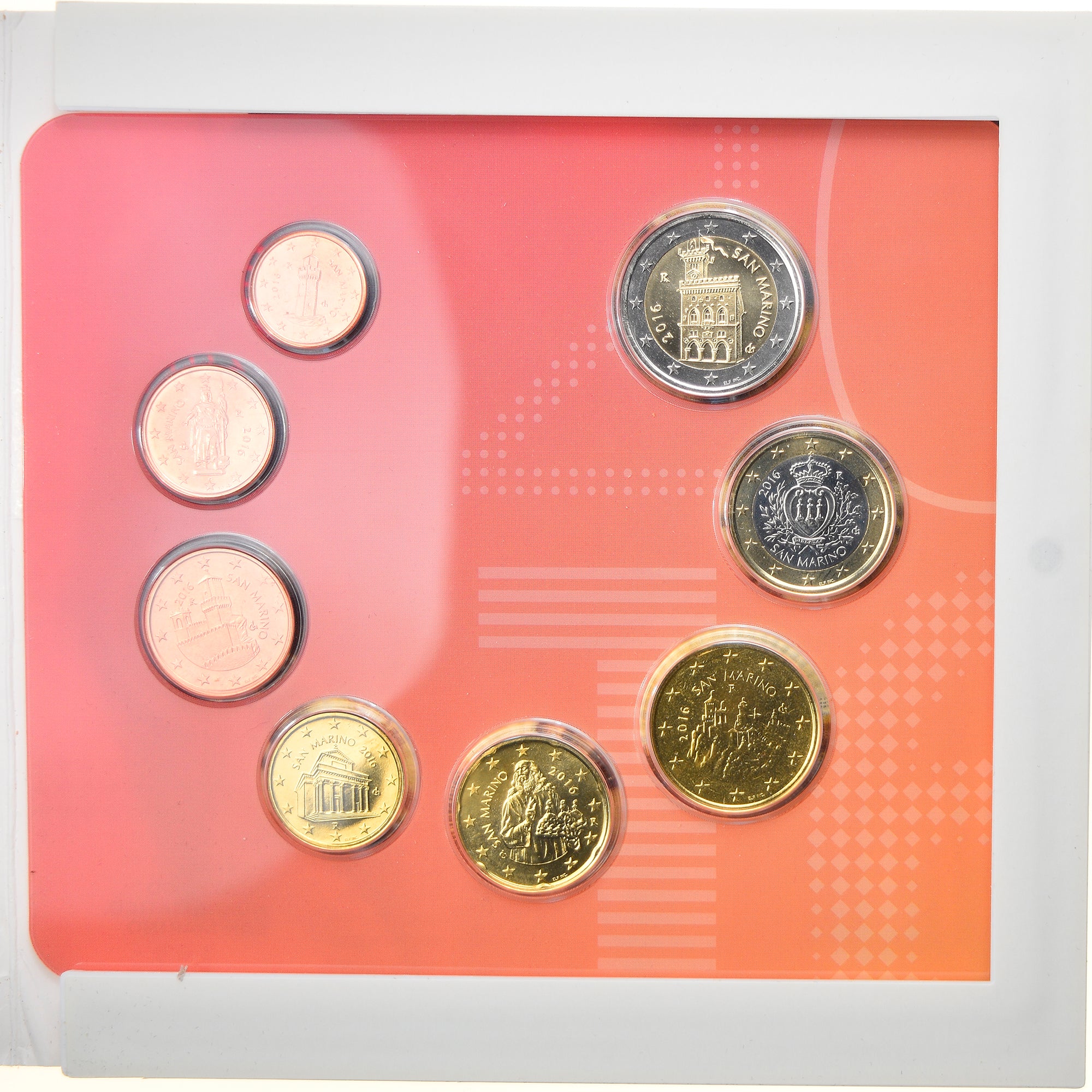 San Marino, 1 Cent to 2 Euro, 2016, MS(65-70)