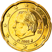 Belgium, 20 Euro Cent, 2008, Brussels, MS(65-70), Brass, KM:278
