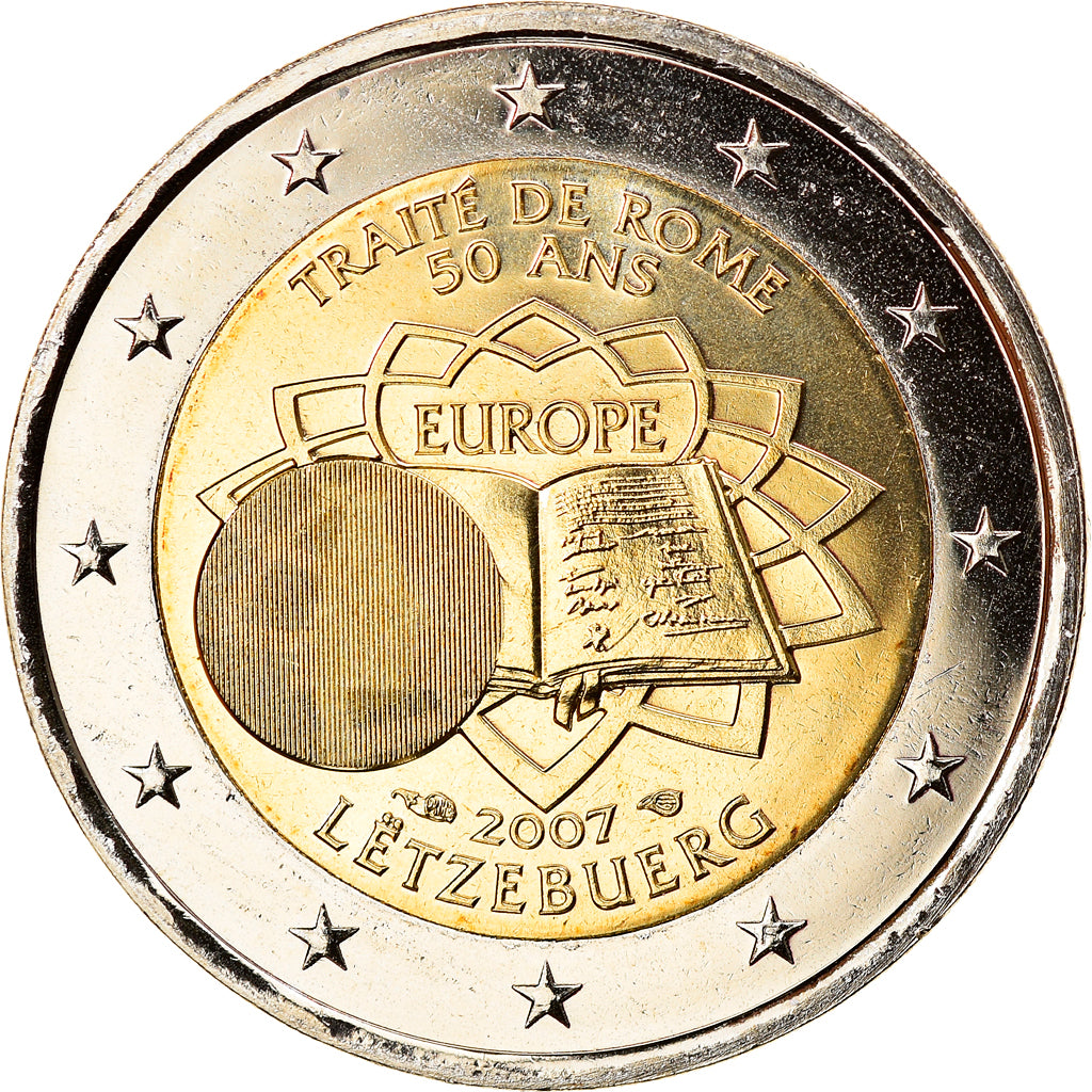 Luxembourg, 2 Euro, Traité de Rome 50 ans, 2007, Paris, MS(65-70), Bi-Metallic