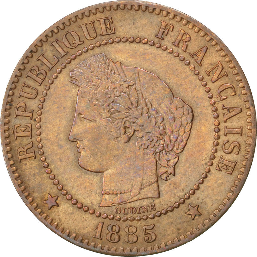 FRANCE, 2 Centimes, 1885, Paris, KM #827.1, EF(40-45), Bronze, Gadoury #105,...