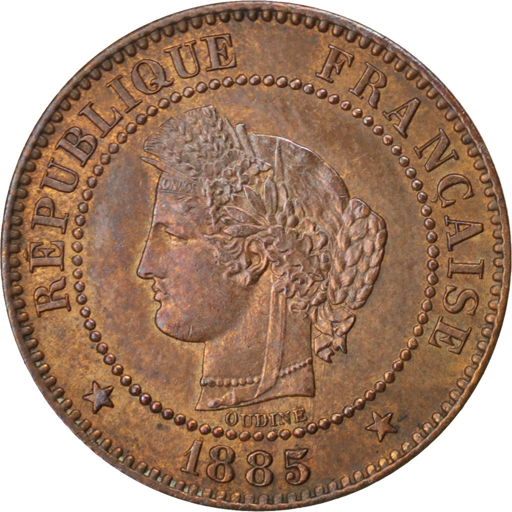 FRANCE, Cérès, 2 Centimes, 1885, Paris, KM #827.1, AU(55-58), Bronze, 20.2, G...