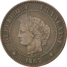 FRANCE, Cérès, 2 Centimes, 1887, Paris, KM #827.1, EF(40-45), Bronze, 20.2, G...