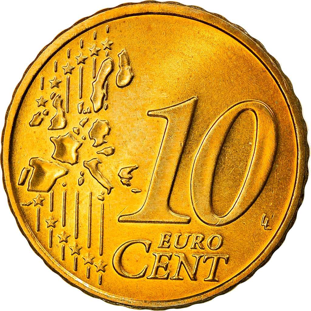 IRELAND REPUBLIC, 10 Euro Cent, 2002, Sandyford, MS(65-70), Brass, KM:35