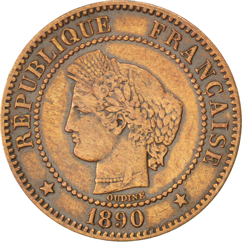 Francia, Cérès, 2 Centimes, 1890, Paris, MB+, Bronzo, KM:827.1, Gadoury:105