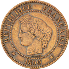 Francia, Cérès, 2 Centimes, 1890, Paris, MB+, Bronzo, KM:827.1, Gadoury:105