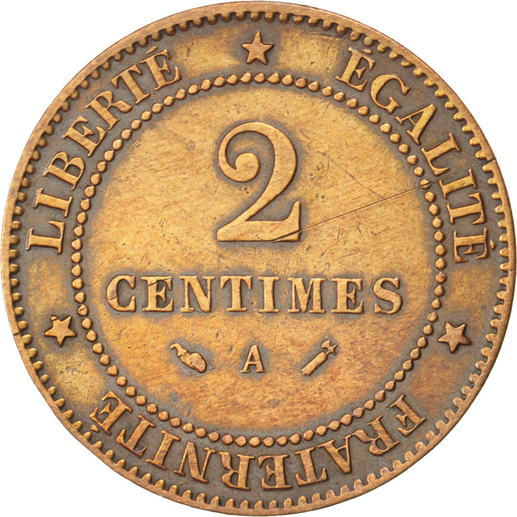 Francia, Cérès, 2 Centimes, 1890, Paris, MB+, Bronzo, KM:827.1, Gadoury:105
