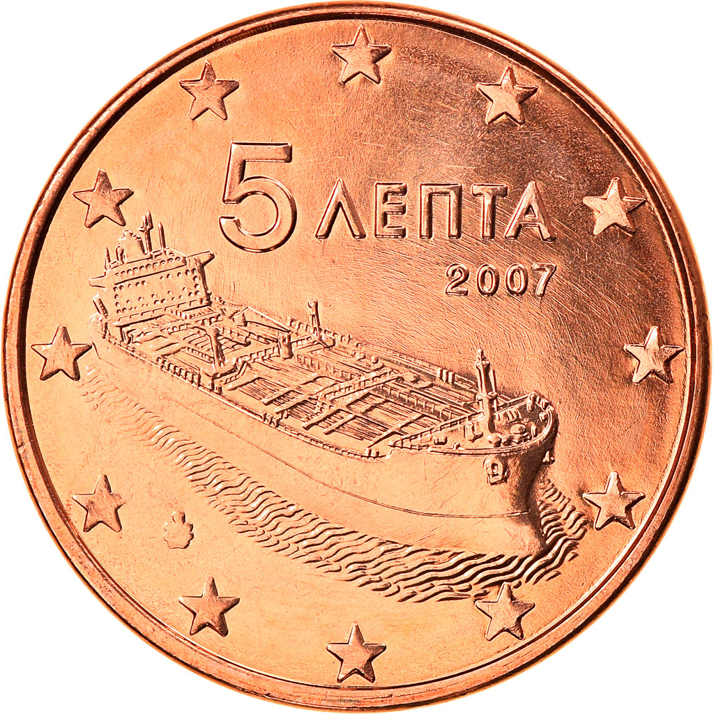 Griechenland, 5 Euro Cent, 2007, Athens, STGL, Copper Plated Steel, KM:183