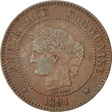 FRANCE, Cérès, 2 Centimes, 1891, Paris, KM #827.1, EF(40-45), Bronze, 20.2, G...