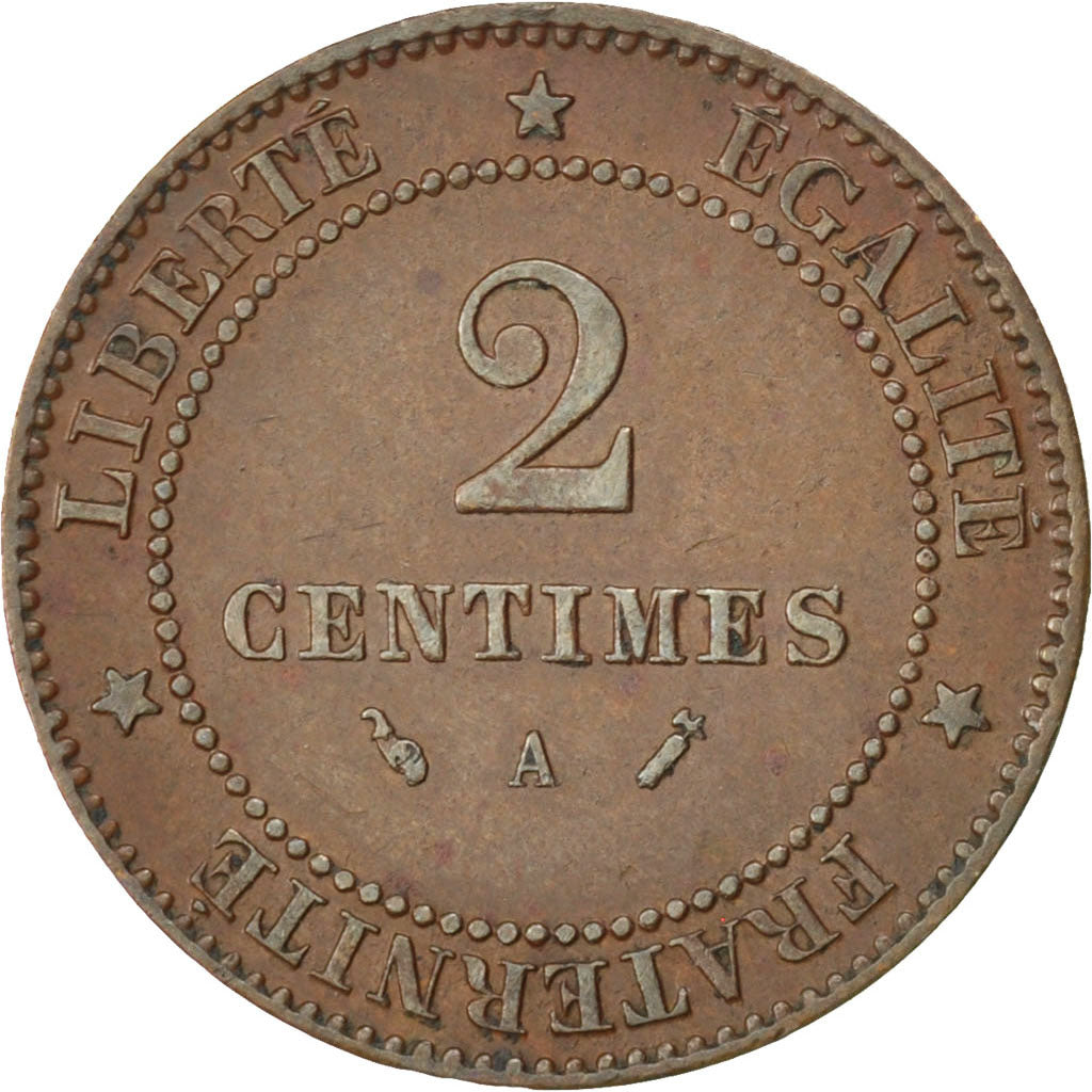 FRANCE, Cérès, 2 Centimes, 1891, Paris, KM #827.1, EF(40-45), Bronze, 20.2, G...