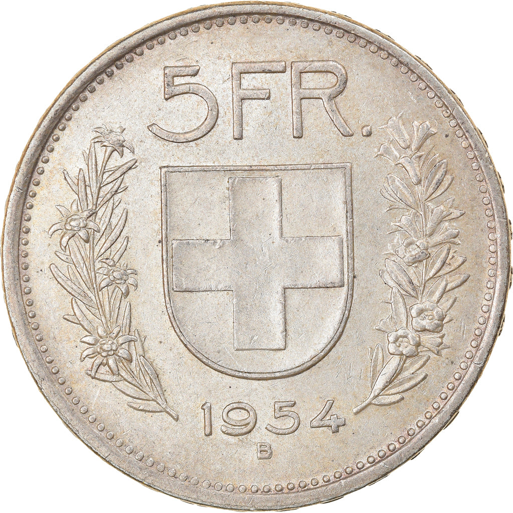 Coin, Switzerland, 5 Francs, 1954, Bern, AU(50-53), Silver, KM:40