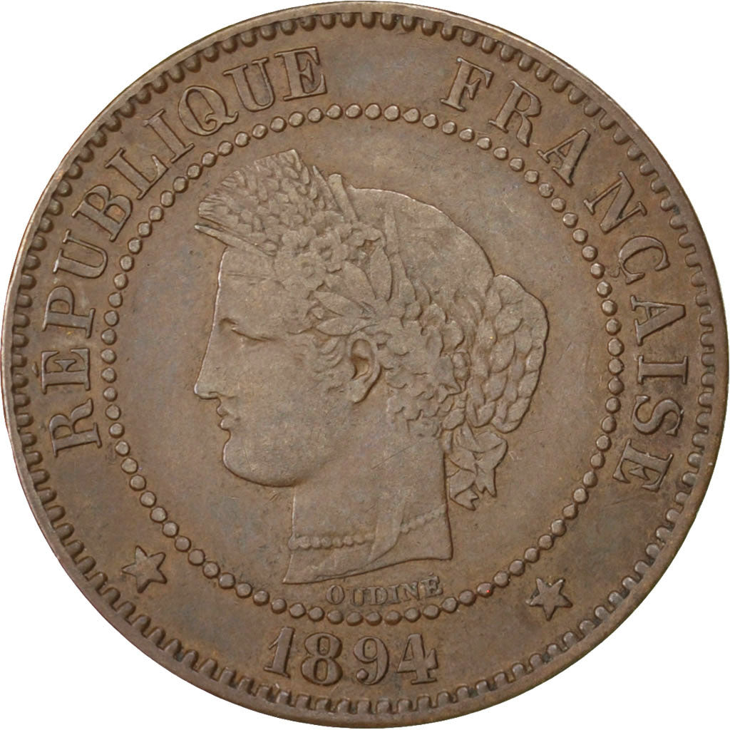 FRANCE, 2 Centimes, 1894, Paris, KM #827.1, VF(30-35), Bronze, Gadoury #105,...