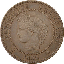 FRANCE, 2 Centimes, 1894, Paris, KM #827.1, VF(30-35), Bronze, Gadoury #105,...
