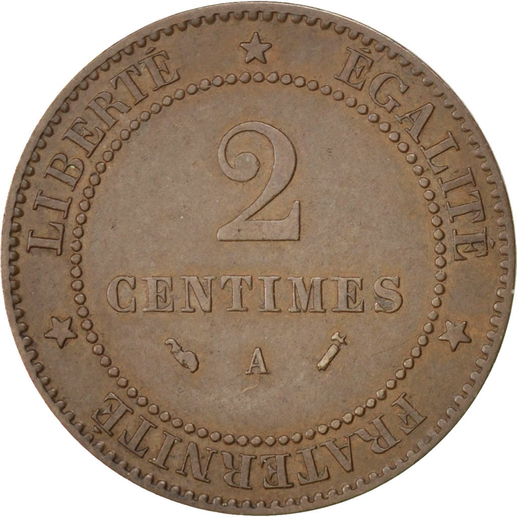 FRANCE, 2 Centimes, 1894, Paris, KM #827.1, VF(30-35), Bronze, Gadoury #105,...