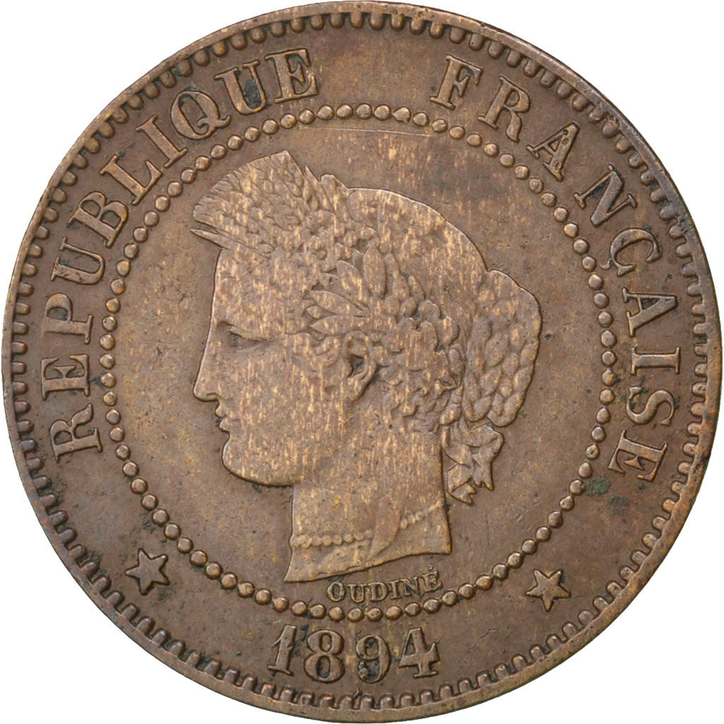 FRANCE, Cérès, 2 Centimes, 1894, Paris, KM #827.1, VF(30-35), Bronze, 20.2, G...