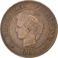 FRANCE, Cérès, 2 Centimes, 1894, Paris, KM #827.1, VF(30-35), Bronze, 20.2, G...