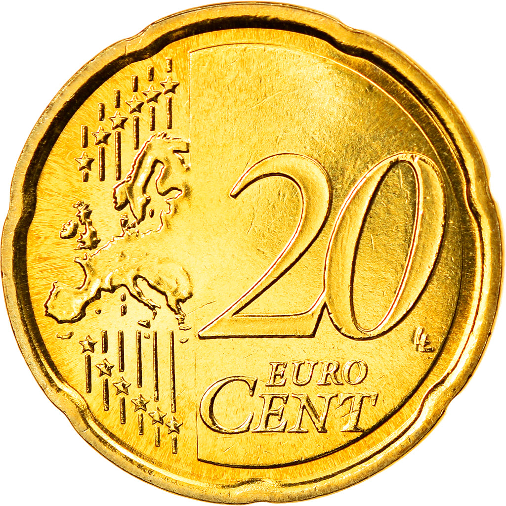 Italy, 20 Euro Cent, 2008, Rome, MS(65-70), Brass, KM:248