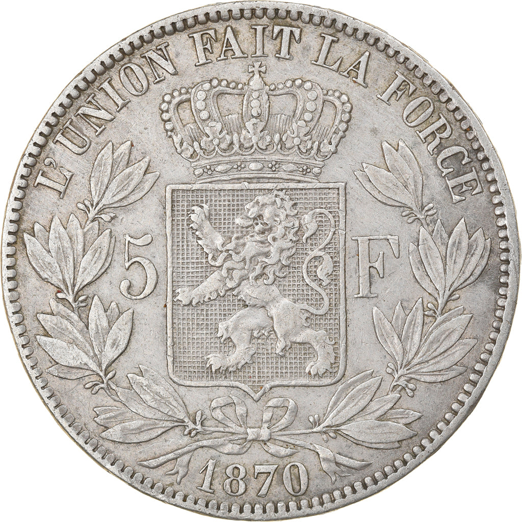 Coin, Belgium, Leopold II, 5 Francs, 5 Frank, 1870, EF(40-45), Silver, KM:24