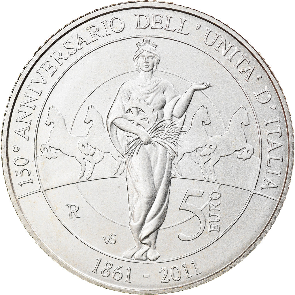 Italy, 5 Euro, 2011, Rome, MS(65-70), Silver, KM:341