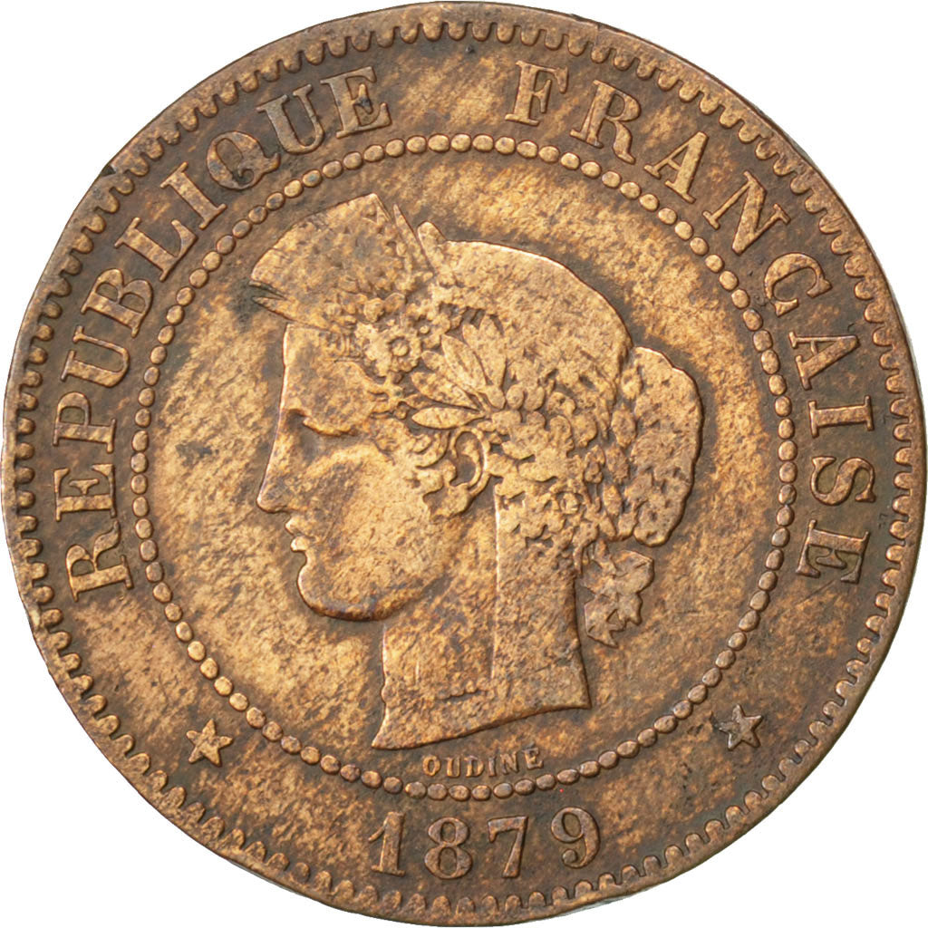 Francia, Cérès, 5 Centimes, 1879, Paris, B+, Bronzo, KM:821.1, Gadoury:157a