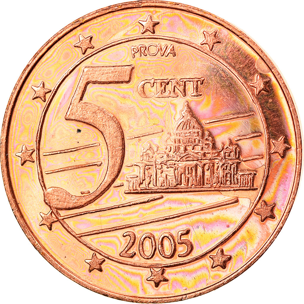 Vatican, 5 Euro Cent, Type 1, 2005, unofficial private coin, MS(65-70), Copper