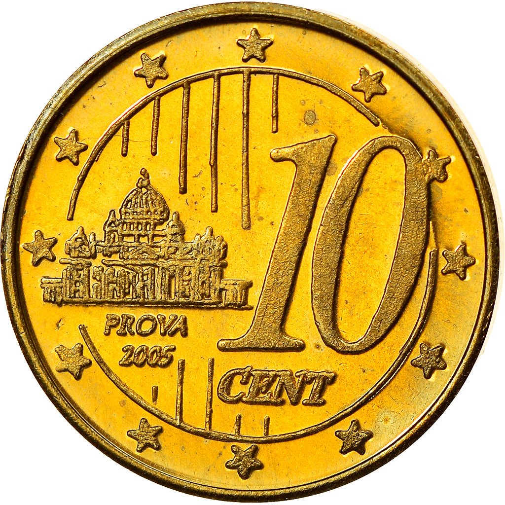 Vatican, 10 Euro Cent, Type 1, 2005, unofficial private coin, MS(65-70), Brass