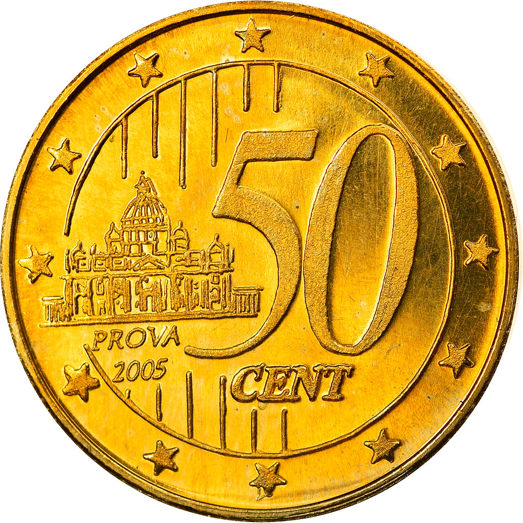 Vatican, 50 Euro Cent, Type 1, 2005, unofficial private coin, MS(65-70), Brass