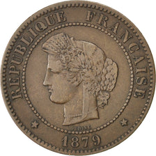 FRANCE, Cérès, 5 Centimes, 1879, Paris, KM #821.1, VF(30-35), Bronze, Gadoury #.