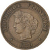 FRANCE, Cérès, 5 Centimes, 1879, Paris, KM #821.1, VF(30-35), Bronze, Gadoury #.