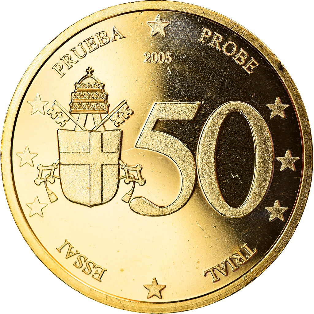 Vatican, 50 Euro Cent, Type 2, 2005, unofficial private coin, MS(65-70), Brass