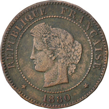 FRANCE, Cérès, 5 Centimes, 1880, Paris, KM #821.1, VF(20-25), Bronze, Gadoury #.