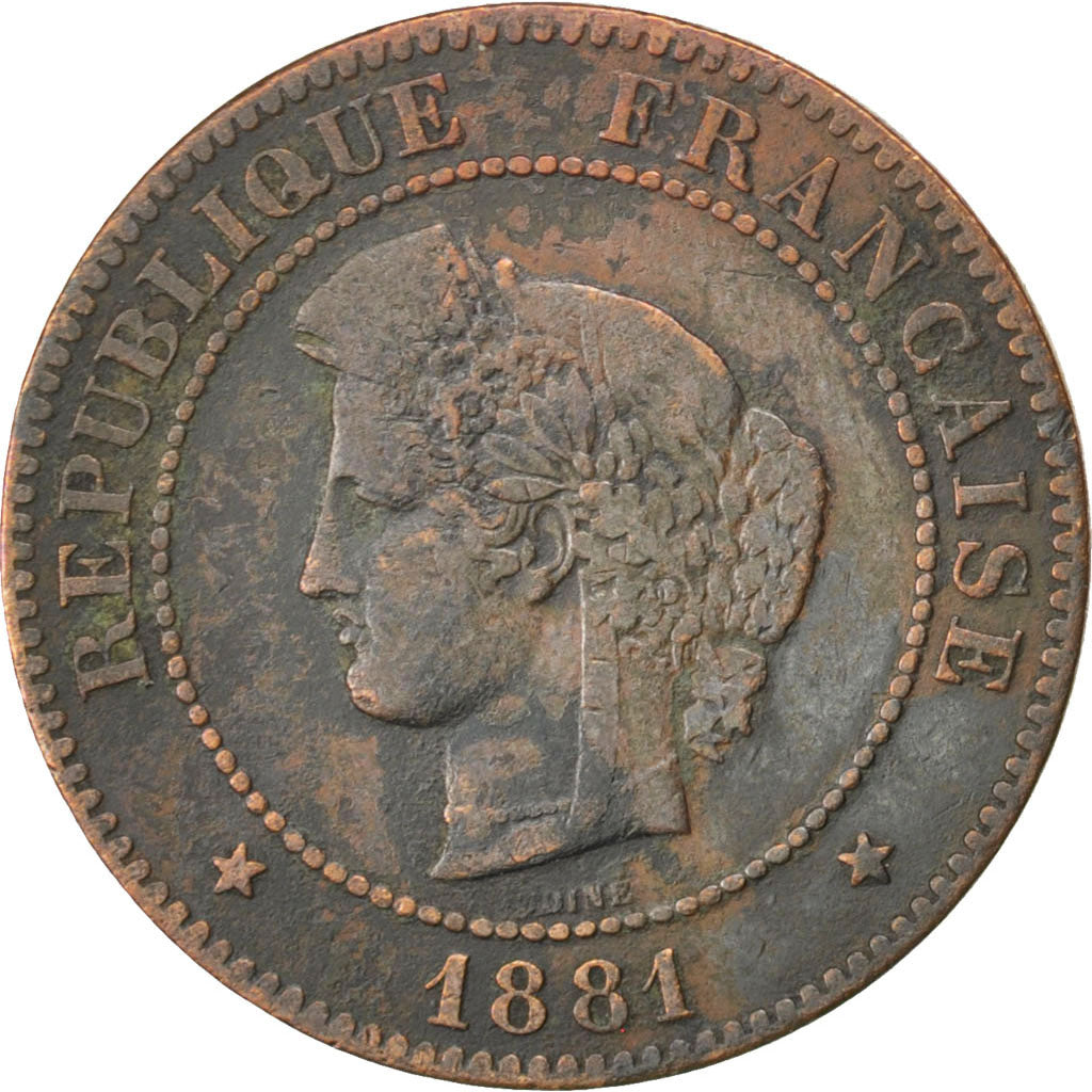 Francia, Cérès, 5 Centimes, 1881, Paris, MB, Bronzo, KM:821.1, Gadoury:157a