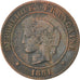 Francia, Cérès, 5 Centimes, 1881, Paris, MB, Bronzo, KM:821.1, Gadoury:157a