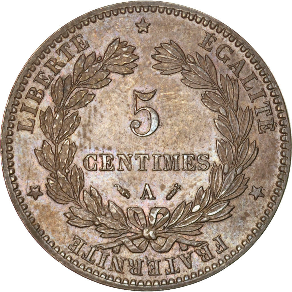 Coin, France, Cérès, 5 Centimes, 1882, Paris, AU(55-58), Bronze, KM:821.1