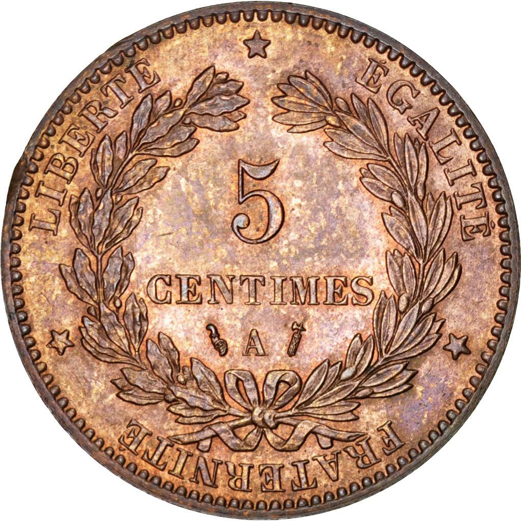 FRANCE, Cérès, 5 Centimes, 1884, Paris, KM #821.1, graded, PCGS, , Bronze, G...