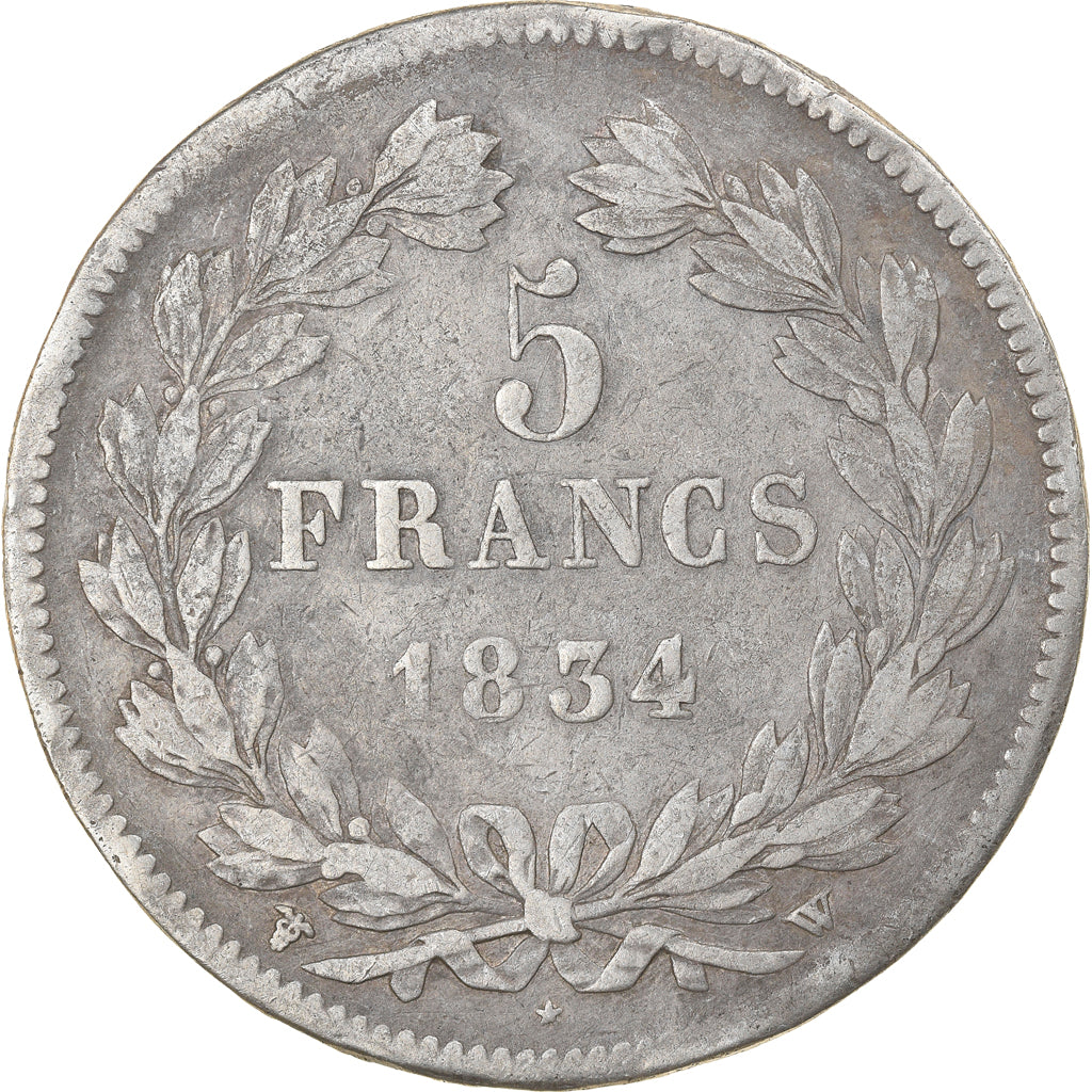 Moneta, Francia, Louis-Philippe, 5 Francs, 1834, Lille, MB, Argento, KM:749.13