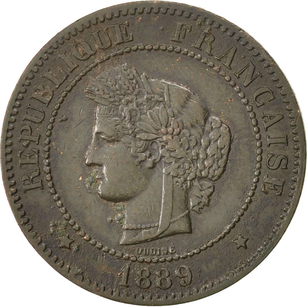 FRANCE, Cérès, 5 Centimes, 1889, Paris, KM #821.1, VF(20-25), Bronze, Gadoury #.