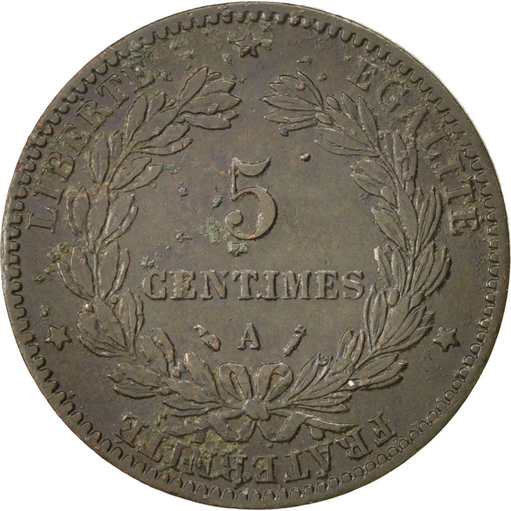 FRANCE, Cérès, 5 Centimes, 1889, Paris, KM #821.1, VF(20-25), Bronze, Gadoury #.