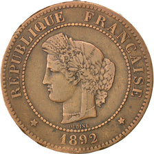 FRANCE, Cérès, 5 Centimes, 1892, Paris, KM #821.1, VF(30-35), Bronze, Gadoury #.