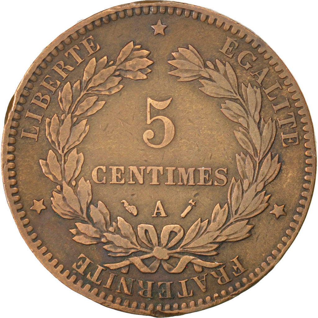 FRANCE, Cérès, 5 Centimes, 1892, Paris, KM #821.1, VF(30-35), Bronze, Gadoury #.