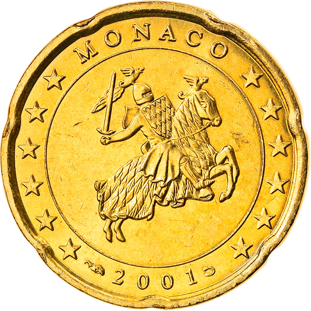 Monaco, 20 Euro Cent, 2001, Paris, MS(63), Brass, KM:171