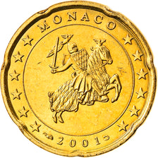 Monaco, 20 Euro Cent, 2001, Paris, MS(63), Brass, KM:171