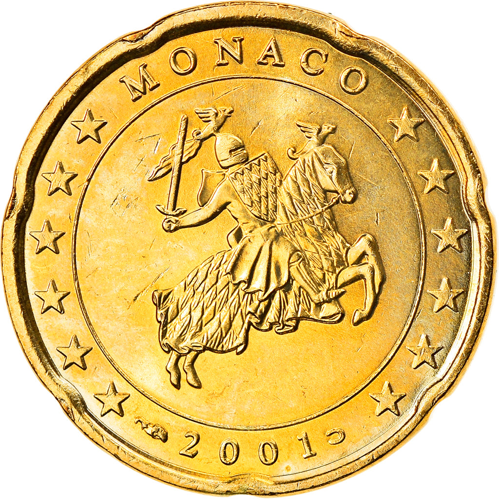 Monaco, 20 Euro Cent, 2001, Paris, MS(63), Brass, KM:171