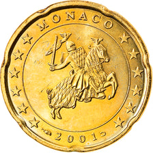 Monaco, 20 Euro Cent, 2001, Paris, MS(63), Brass, KM:171