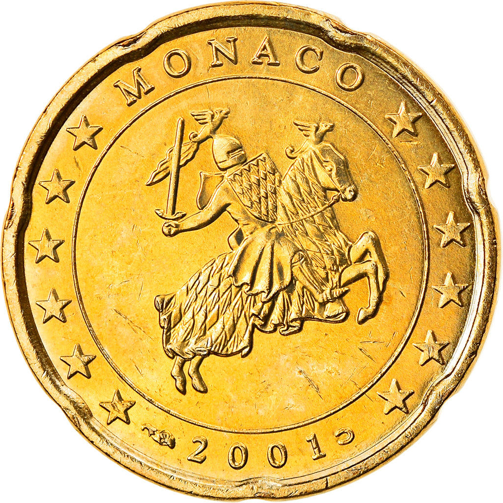 Monaco, 20 Euro Cent, 2001, Paris, MS(63), Brass, KM:171