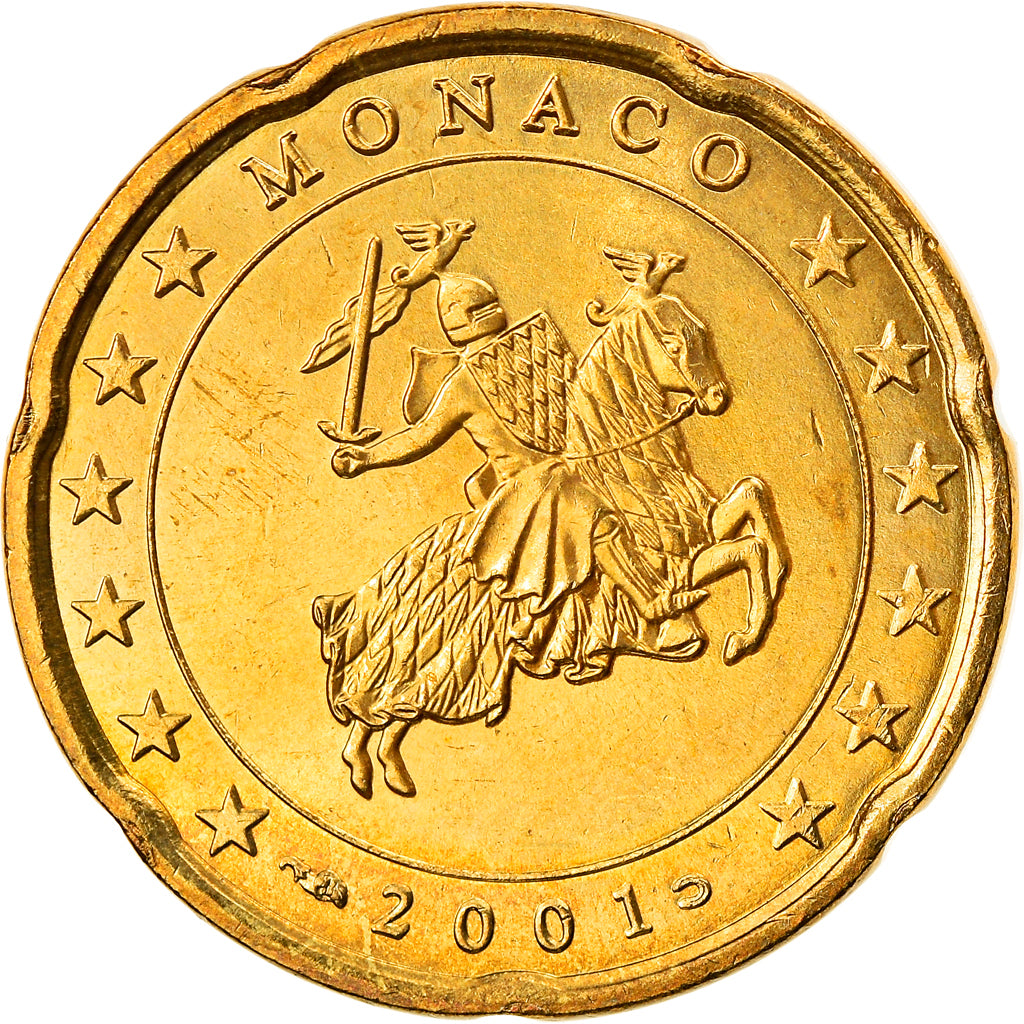 Monaco, 20 Euro Cent, 2001, Paris, SPL, Laiton, KM:171