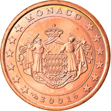 Mónaco, 5 Euro Cent, 2001, Paris, MS(63), Aço Cromado a Cobre, KM:169